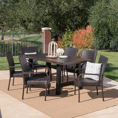 Pelican 7pc Wicker & Concrete Dining Set - Brown - Christopher Knight Home