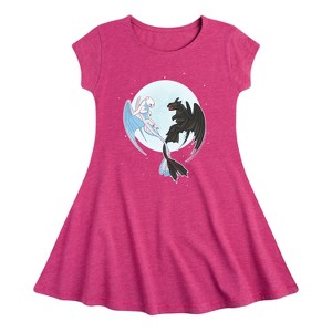Girls' - How to Train Your Dragon - Night And Light Moon Fit & Flair Cap Sleeve Graphic Dress - 1 of 3