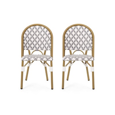 Louna 2pk Outdoor French Bistro Chairs with Bamboo Finish - Gray/White - Christopher Knight Home