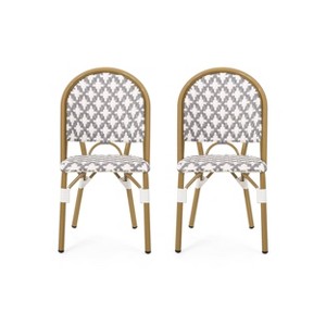 Christopher Knight Home Louna 2pk Outdoor French Cafe Chairs with Bamboo Finish - Gray/White: UV & Water-Resistant, Aluminum Frame - 1 of 4