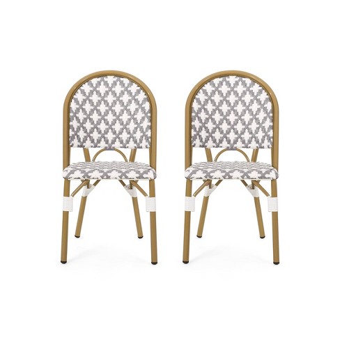 Louna 2pk Outdoor French Bistro Chairs With Bamboo Finish Gray White Christopher Knight Home Target - Target Bamboo Patio Furniture