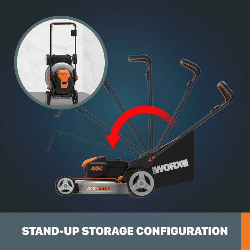 Worx Nitro WG751.3 40V Power Share PRO 4.0Ah 20" Cordless Push Lawn Mower, Battery and Charger Included, 6 of 10