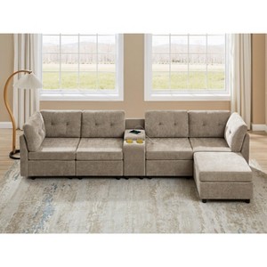 VANOMi Chenille Sectional Sofa with Ottoman - 1 of 4