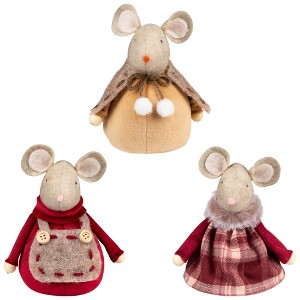 Northlight Plush Mice Trio Christmas Figures - 5" - Sand Brown and Burgundy - Set of 3 - 1 of 4