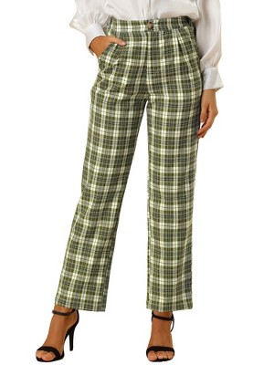 INSPIRE CHIC Women's Plaid Elastic Waist Casual Work Office Long Pants