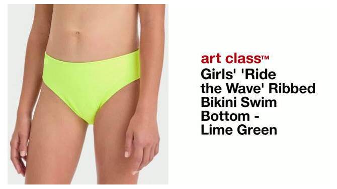Girls' 'Ride the Wave' Ribbed Bikini Swim Bottom - art class™ Lime Green, 2 of 5, play video