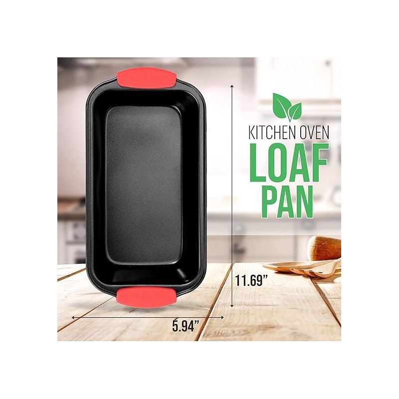 NutriChef Non-Stick Loaf Pan - Deluxe Nonstick Gray Coating Inside and Outside with Red Silicone Handles, 2 of 7