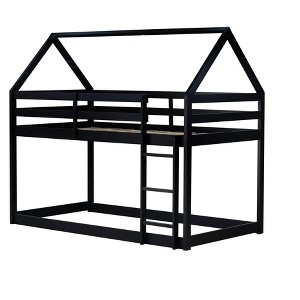 NicBex Twin Over Twin Bunk Bed with Safety Guardrail,House-Shaped Twin Loft Bed with Built-In Ladder,Rubber Wood Bunk Beds for Bedroom - 1 of 4
