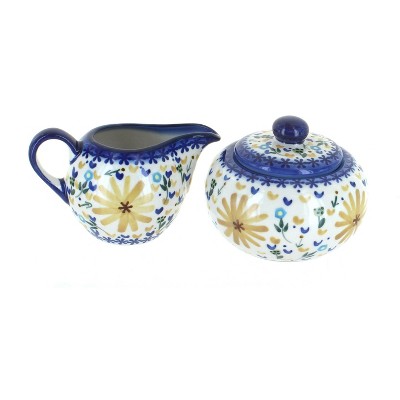 Blue Rose Polish Pottery 9B-16B WR Unikat Cream & Sugar Set