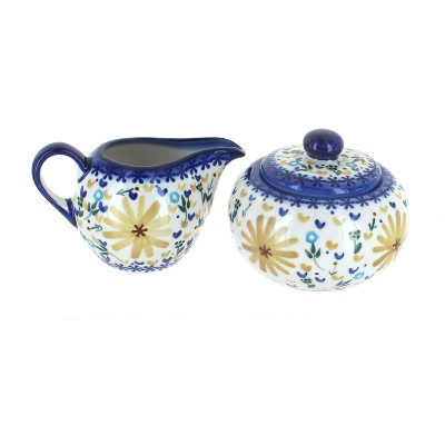 Blue Rose Polish Pottery Yellow Daisy Cream & Sugar Set