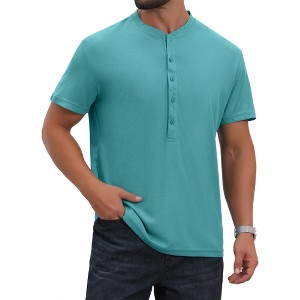 INSPIRE CHIC Men's Henley Shirt Breathable Short Sleeve Button Down T-Shirts - 1 of 4