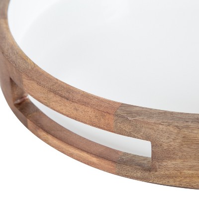 Ehrens 15" Round Natural and White Mango Wood Tray