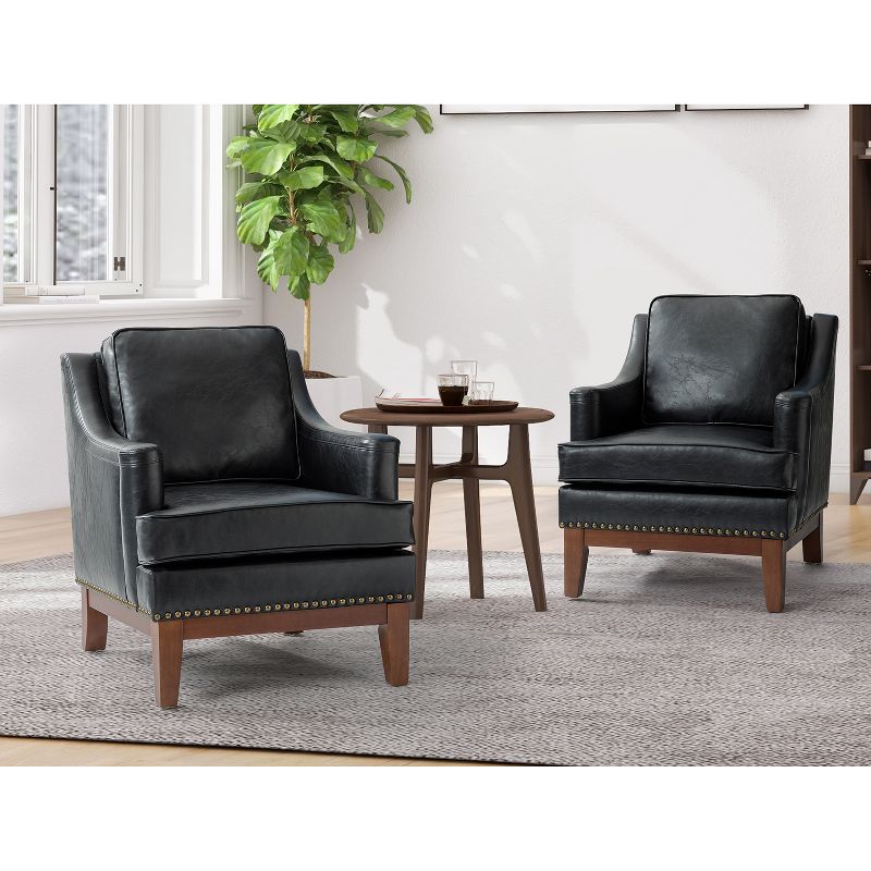 Set of 2 Kasper Vegan Leather Armchair with Apron Design and Solid Wood Legs | KARAT HOME, 1 of 11