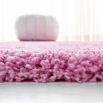 Beige Round Hand-Knotted Shag Synthetic Area Rug