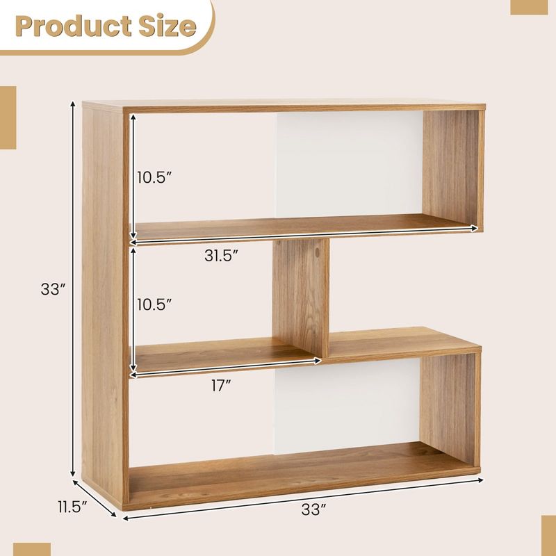 Costway 3-Shelf Concave/Convex Bookshelf Room Organizer with Anti-Toppling Device Freestanding, 3 of 11