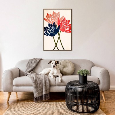 Three Dancing Blossoms Beaded Bronze Framed Canvas Wall Art