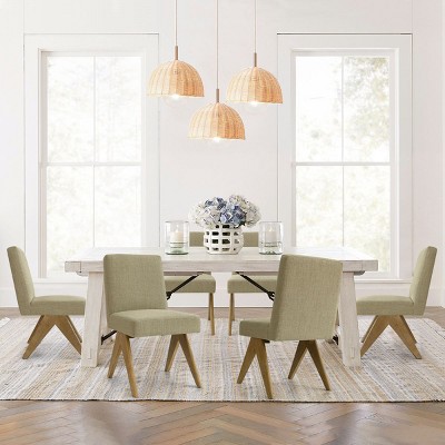 Set of 6 Upholstered Dining Chairs, Modern Solid Wood Kitchen Chairs with Padded Seat, Linen Accent Chairs for Dining Room & Home-Maison Boucle