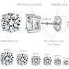 6-Pair Cubic Zirconia Stud Earrings - 18K White Gold Plated, 4-Prong Round CZ Studs for Women - 3 of 4