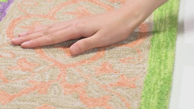 Green and Violet Floral Wool Area Rug, 5' x 8'