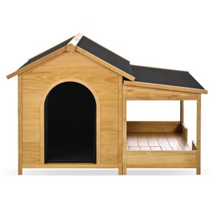 SEVOBAL 60.2" Large Outdoor Dog House Insulated Liner Winter Waterproof Dog Kennel Pet House Porch Asphalt Roof Elevated Floor, Brown, 60.2"*44"*40" - 1 of 4