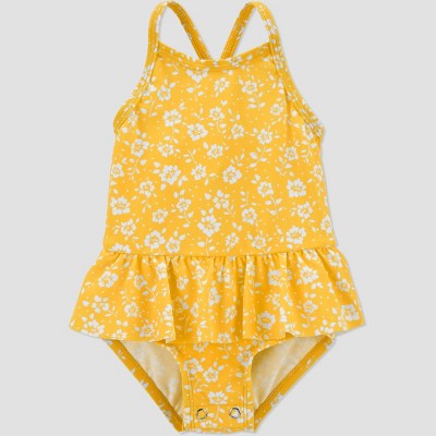 Baby Girls' Floral Ruffle Sleeve One Piece Swimsuit - Just One You® made by carter's Yellow 3M