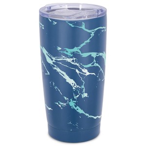 Elanze Designs 20 oz Stainless Steel On the Go Insulated Travel Tumbler With Push Top Lid, Sky Blue Marble Print Blue - 1 of 4