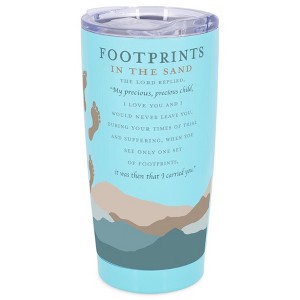 Elanze Designs 20 oz Stainless Steel On the Go Insulated Travel Tumbler With Push Top Lid, Classic Footprint in the Sand Poem Sky Blue - 1 of 4