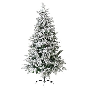 NAYSAYE 6FT Snow Flocked Artificial Christmas Tree Full Branch Tips with Metal Stand for Holiday Home Decor, White, 35.4"*35.4"*70.8" - 1 of 4