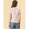 INSPIRE CHIC Women's Peter Pan Collar Smocked Puff Short Sleeve Ruffle Floral Blouse - 3 of 4