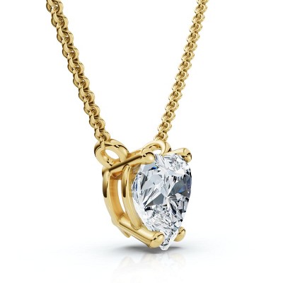 Pompeii3 Certified 3Ct Heart Solitaire Diamond Pendant Necklace 14k Gold Lab Created