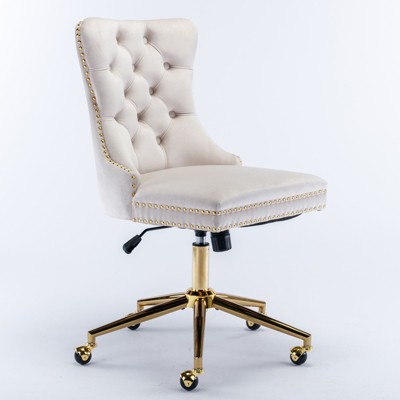 NicBex Velvet Tufted Button Adjustable Height Home Office Chairs with Golden Metal Base and Universal Wheels