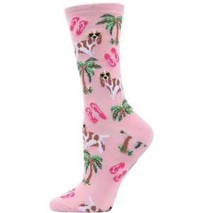 Memoi Tropical Spaniel Bamboo Blend Crew Socks - 1 of 2