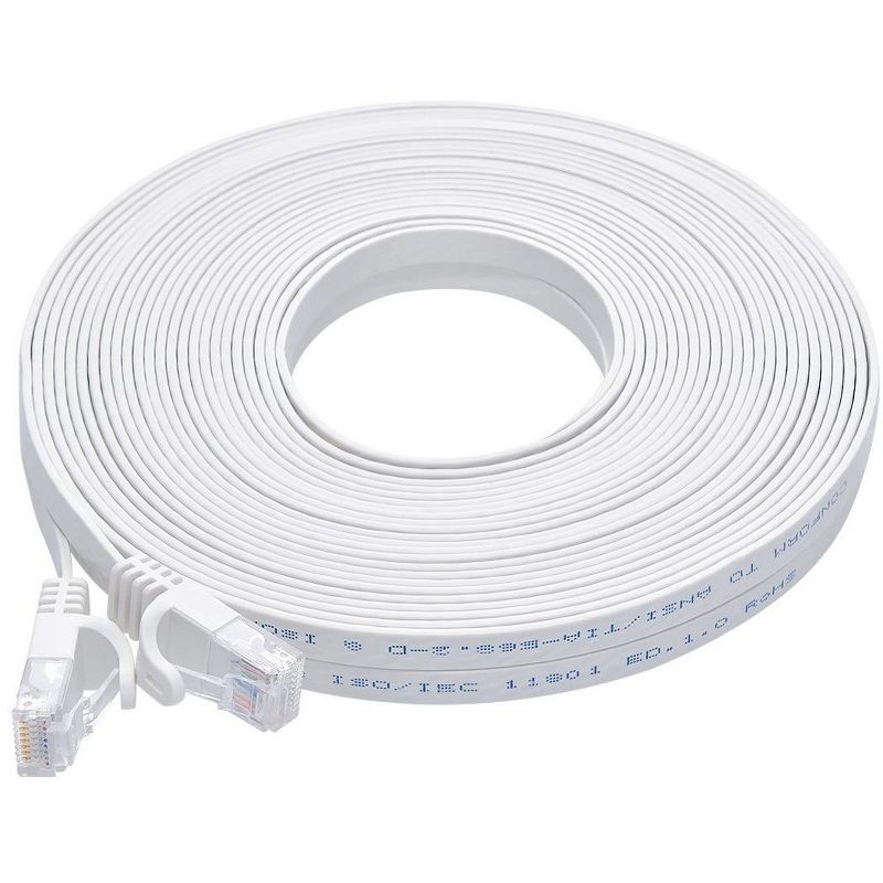 Monoprice Cat6 50 Feet White Flat Patch Cable, UTP, 30AWG, 550MHz, Pure Bare Copper, Snagless RJ45, Flexboot Series Ethernet Cable, 3 of 5