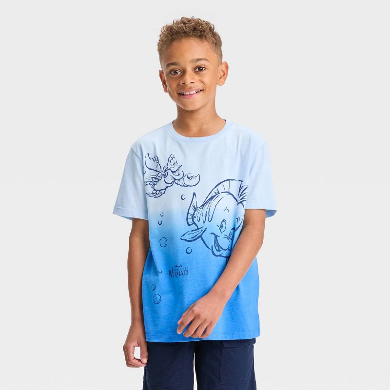 Boys' The Little Mermaid Flounder & Scuttle Short Sleeve Graphic T-Shirt - Light Blue, 1 of 4