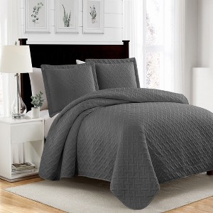 RT Designers Collection Bella 3pc Pinsonic Premium Quality All Year Round Quilt Set for Revitalize Bedroom with Charcoal - 1 of 3