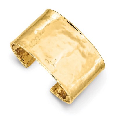 Black Bow Jewelry 37mm 14k Yellow Gold Hammered Solid Cuff Bangle Bracelet