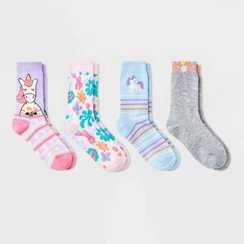 Girls' 4pk 'Unicorn' Crew Socks - Cat & Jack™ Purple