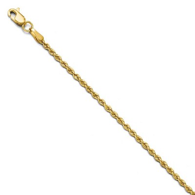 Black Bow Jewelry 2mm 14k Yellow Gold Classic Solid Rope Chain Bracelet
