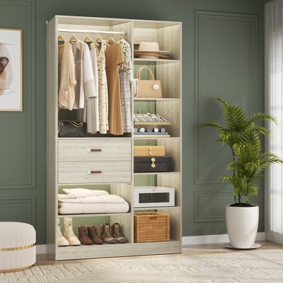 Aheaplus 40'' W Freestanding Closet System Walk-in Closet Organizer with Drawers and Hanging Rod