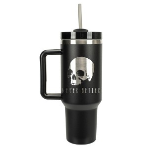 100 North Never Better Skull Halloween Wrap-Around 40 Oz. Stainless Steel Water Bottle Coffee Mug, Spill & Leak Resistant, Travel Tumbler with Handle, - 1 of 4