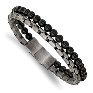Black Bow Jewelry Antique Bronze Plated Stainless Steel & Black Agate Bracelet, 8-8.5 In - 1 of 4