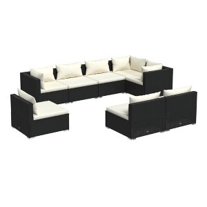 vidaXL Patio Lounge Set 8-Piece with Cushions; Outdoor Furniture of Poly Rattan, Black - Modular Design with Durable, Weather-Resistant Construction. - 1 of 4