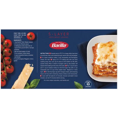 Barilla Oven Ready Lasagna Noodles - 9oz : Target