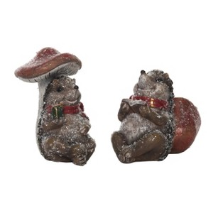 Transpac Bundled Up Hedgehog Figurines Set of 2 Decorative Brown Animal Statues for Home Tabletop or Mantel Decor - 1 of 1