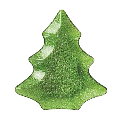 Transpac Glass 11.81 in. Green Christmas Fused Textured Tree Plate