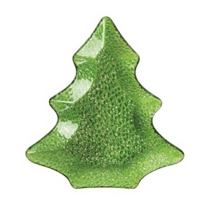 Transpac Glass 11.81 in. Green Christmas Fused Textured Tree Plate - 1 of 2