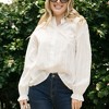 Anna-Kaci Women's Long Sleeve Button Down Blouse with Band Collar and Subtle Textured Stripe Design - 4 of 4
