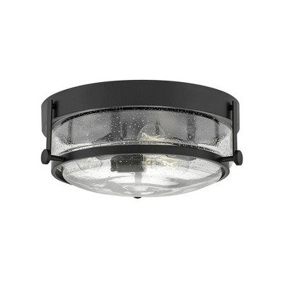Harper Transitional Black Steel 3-Light LED Flush Mount with Clear Seedy Glass