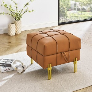 TUYOHW 22" Anti-Scratch Leather Storage Ottoman,Pet Friendly End of Bed Bench with Golden Metal Legs,Ottoman for Living Room,Bedroom,Entryway - 1 of 4