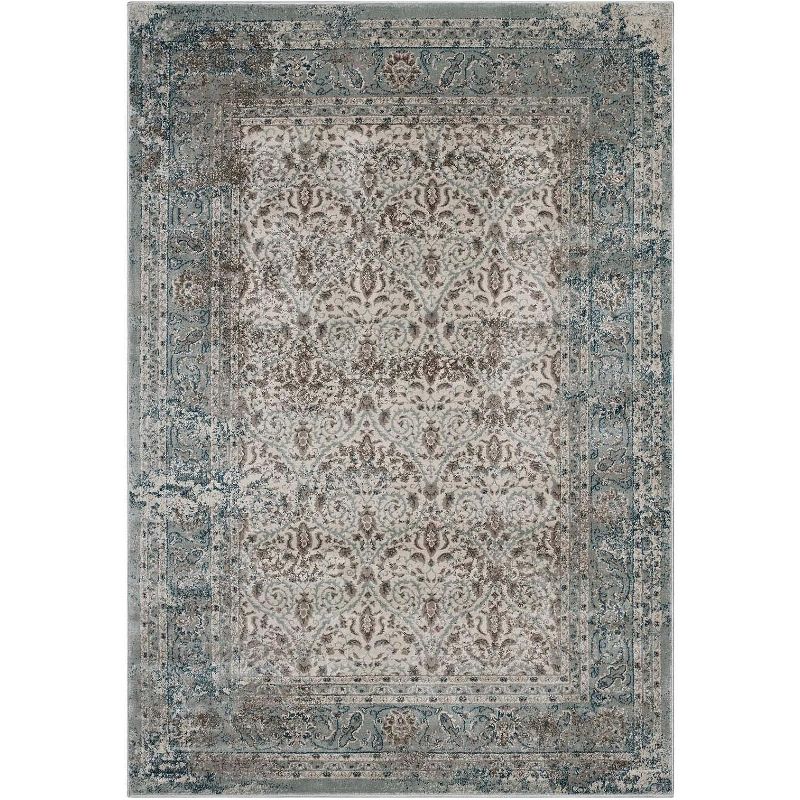 Modway Dilys Distressed Vintage Floral Lattice 5x8 Area Rug In Teal, Brown and Beige, 1 of 2